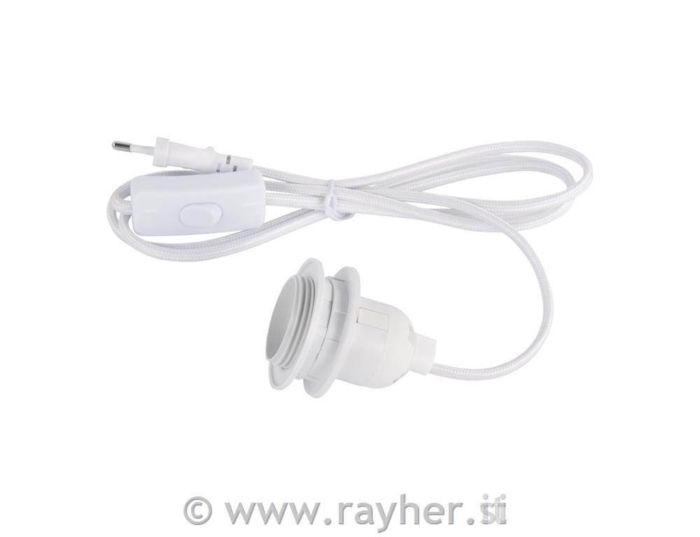 Električni kabel za luč E27 s stikalom bel 180 cm