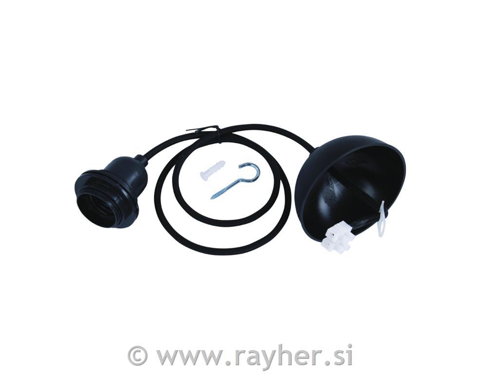 Lamp socket Pendant Luminaire,f.E27sock.100cm, w. ring nut, tab-bag 1pcblack