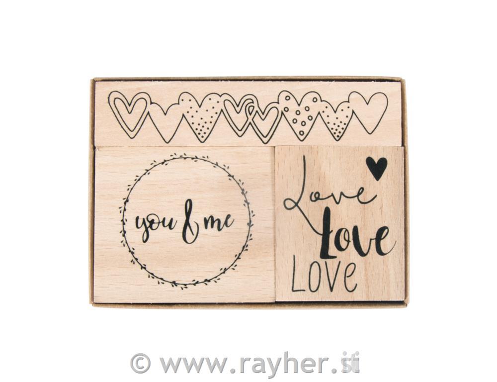 Set štampiljk "Love", 3.2x3.8cm - 8.1x1.6cm, 3 kos