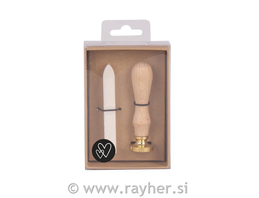 Seal set Hearts, 2.5cm ometallic white1 stamp, 1 wax approx.12g, SB-box 1Set