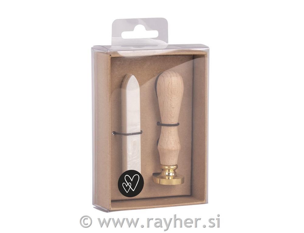 Seal set Hearts, 2.5cm ometallic white1 stamp, 1 wax approx.12g, SB-box 1Set