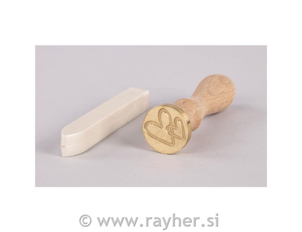 Seal set Hearts, 2.5cm ometallic white1 stamp, 1 wax approx.12g, SB-box 1Set