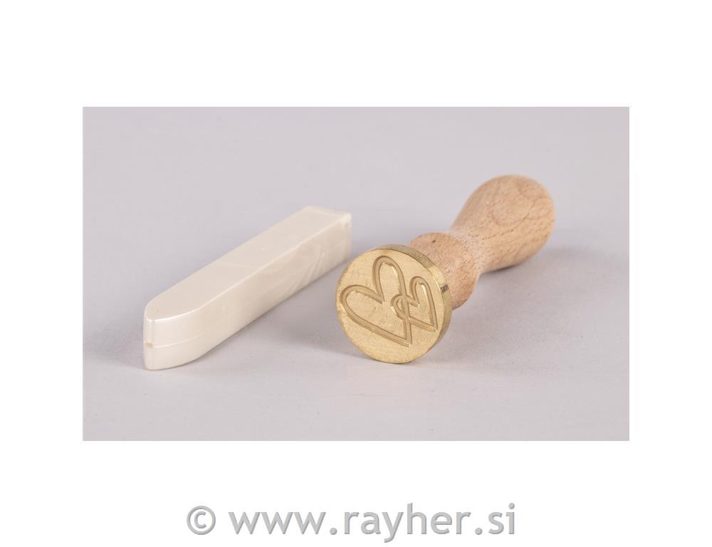 Seal set Hearts, 2.5cm ometallic white1 stamp, 1 wax approx.12g, SB-box 1Set