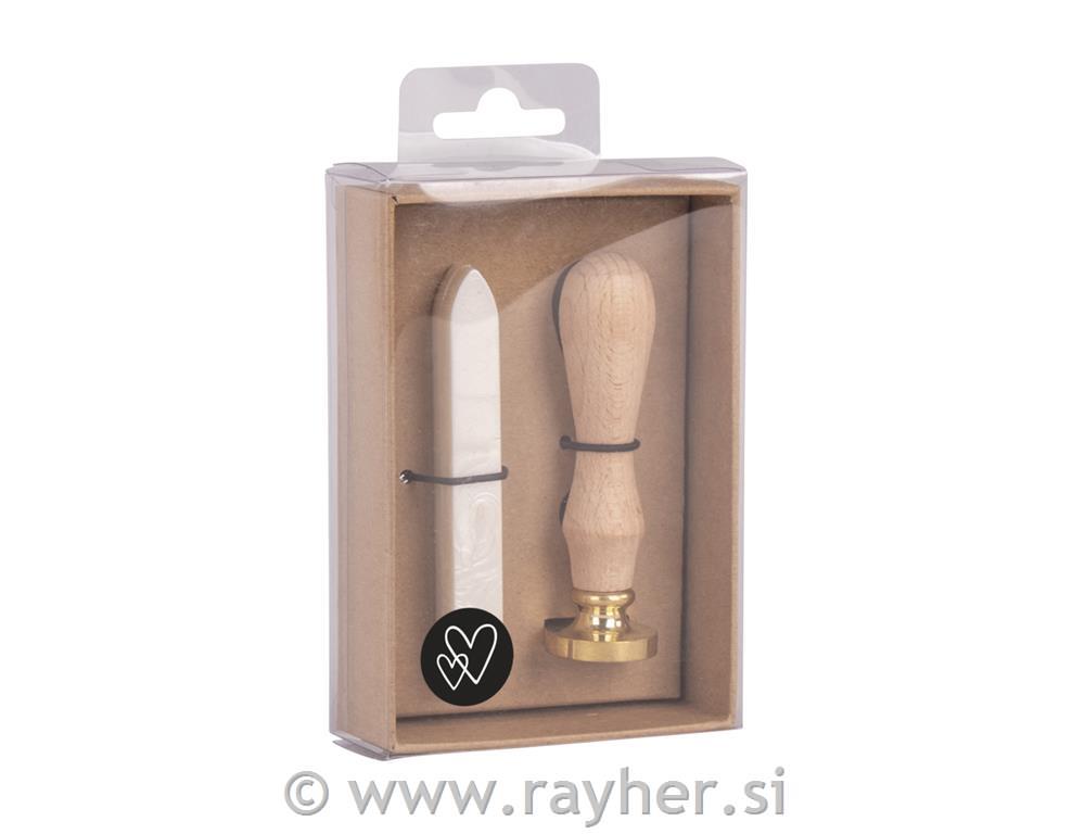 Seal set Hearts, 2.5cm ometallic white1 stamp, 1 wax approx.12g, SB-box 1Set