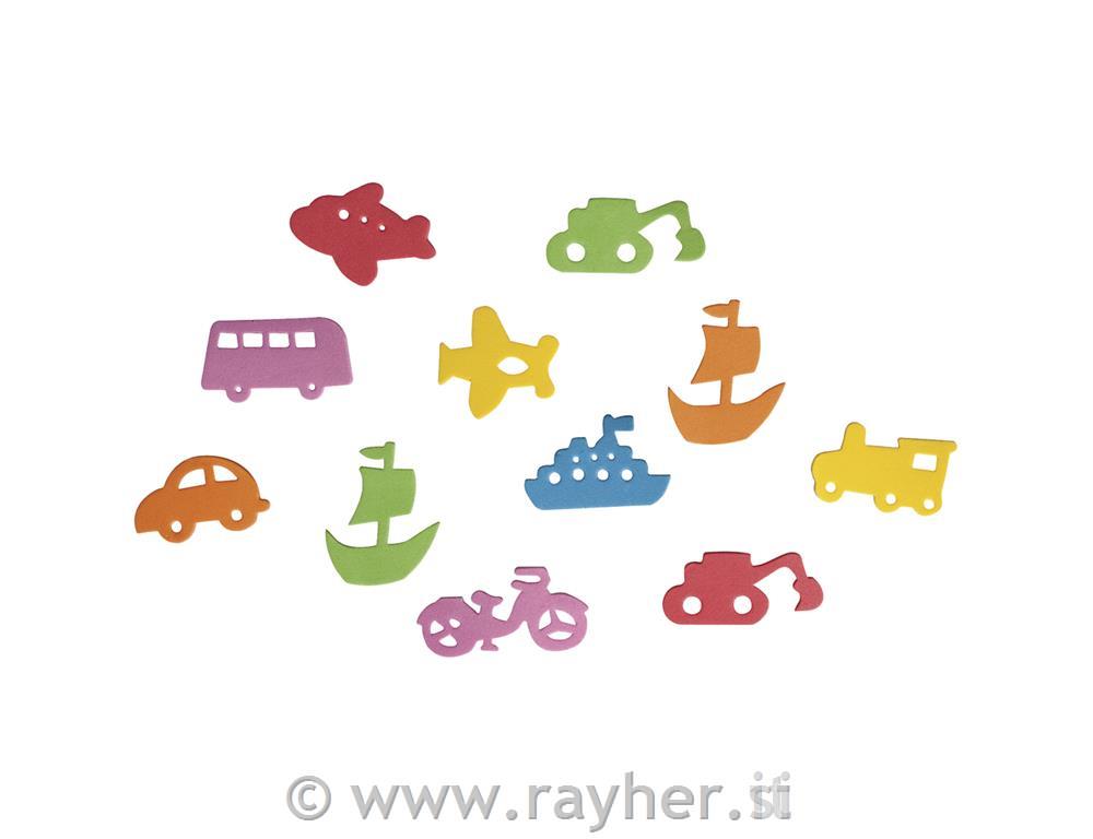 Motivi iz penaste gume, Vozila, 2-5cm, samolepilni, set 80