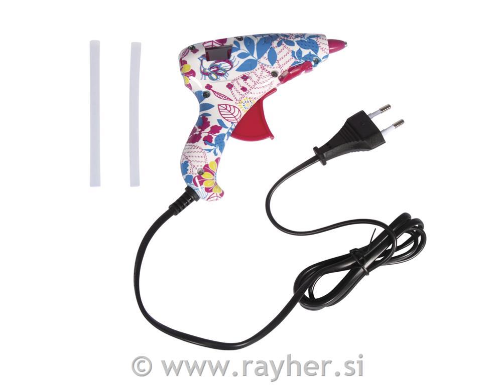 Mini hot glue gun, "Flower Power", 12x12cm, incl. 2 sticks, tab blister 1pc