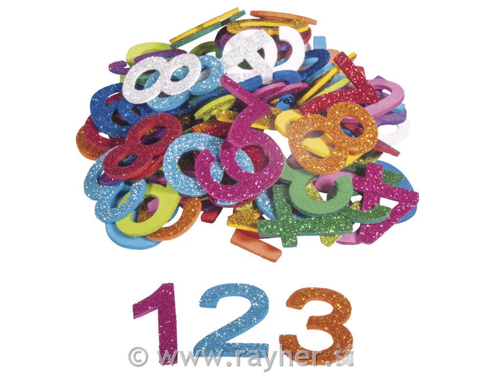 Številke iz penaste gume z bleščicami,samolepil., 3cm,100kos