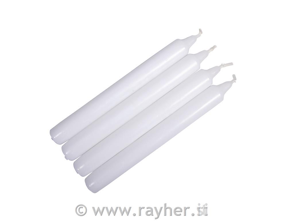 Sveče, 19 cm, škatla 4 kosi, bele, premer 2,1 mm