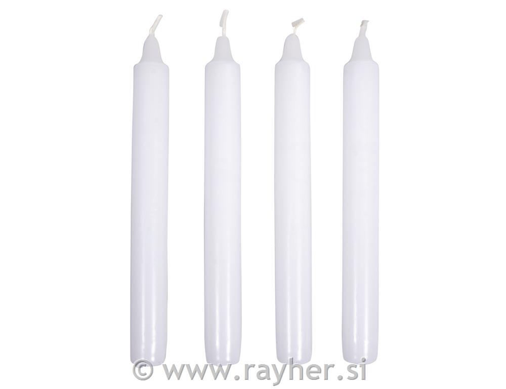Sveče, 19 cm, škatla 4 kosi, bele, premer 2,1 mm