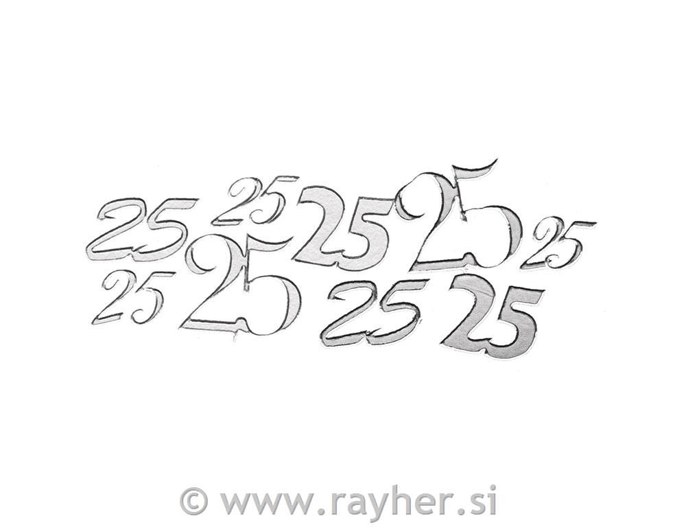 Nalepke "25", srebrna, 10x24,5 cm
