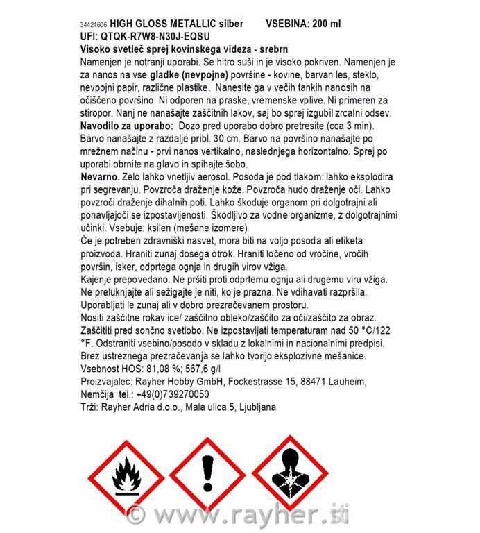 Sprej Metallic gloss, srebrn, 200ml