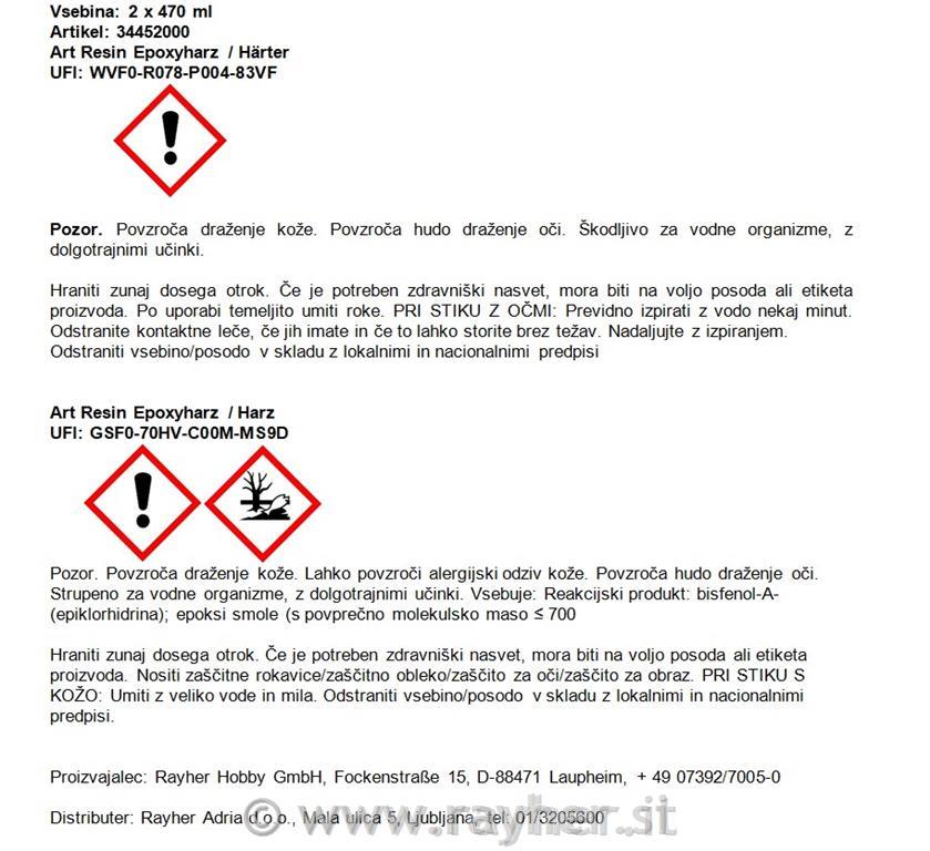 Epoxy resin art2 x 470ml / 4oz, tab-blister 2 bottles