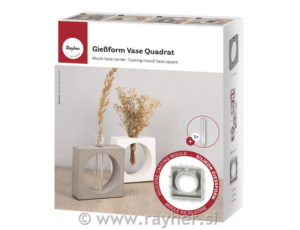 Silikonski kalup Vaza, kvadratna s krogom, 11x3,7x11cm, + epruveta in sveča