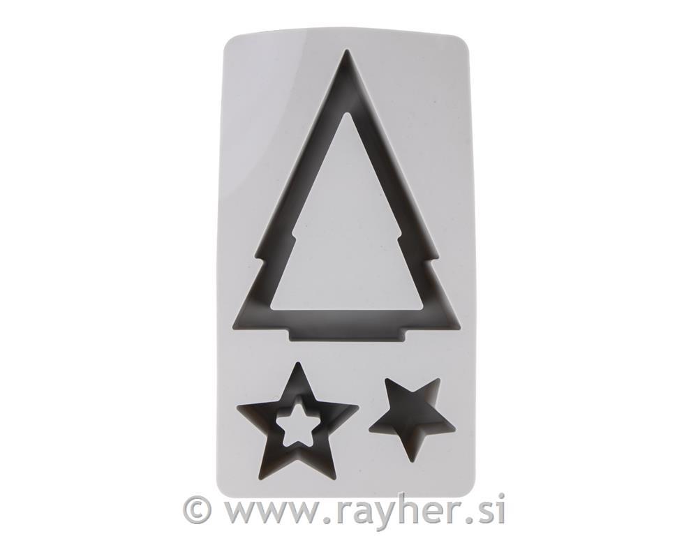 Silikonski kalup za svečke Smreka in zvezde, 14,5 x 26 x 4 cm, 3 motivi