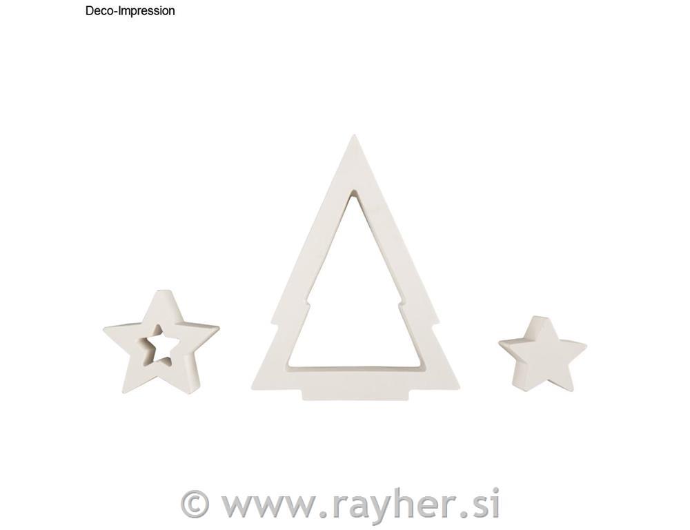 Silikonski kalup za svečke Smreka in zvezde, 14,5 x 26 x 4 cm, 3 motivi