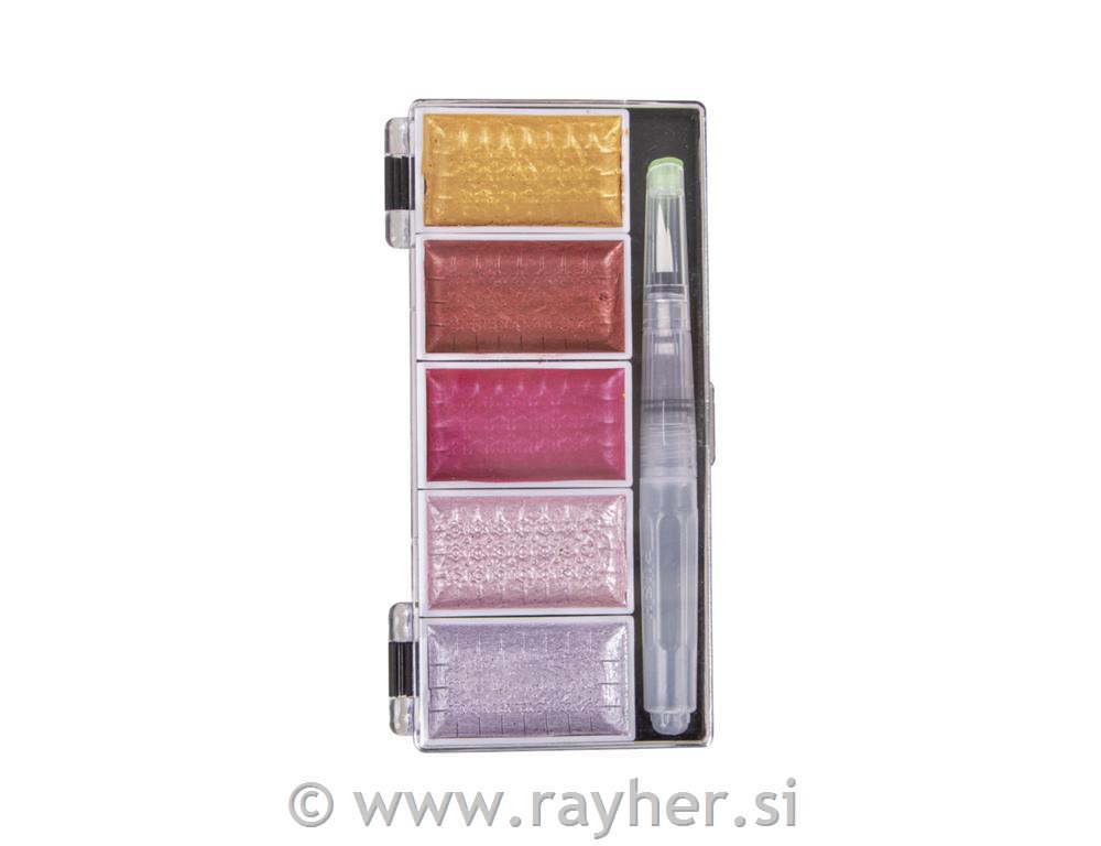 Watercolour Metallic5 colours 25x45mm, incl. H2O brushpale-pink