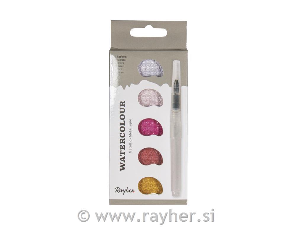 Watercolour Metallic5 colours 25x45mm, incl. H2O brushpale-pink