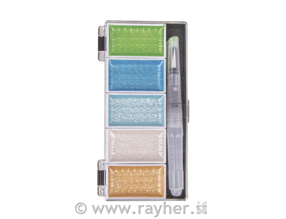Akvarel Metallic, Blue-green, 5 barv 25x45mm, +H2O čopič