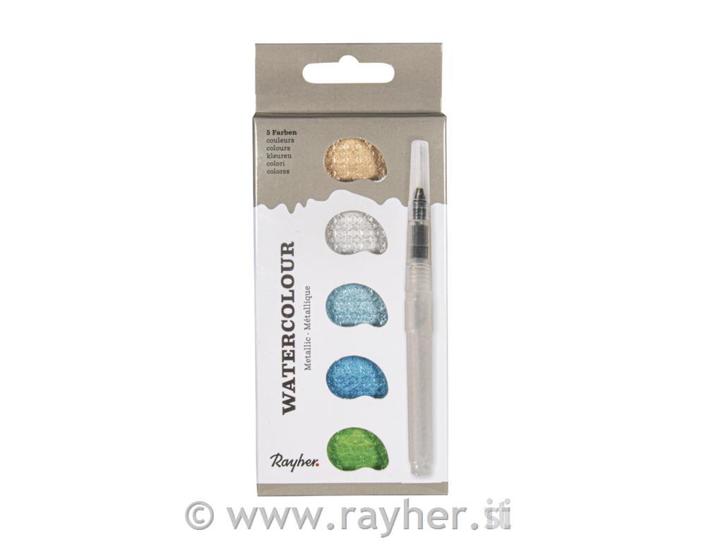 Akvarel Metallic, Blue-green, 5 barv 25x45mm, +H2O čopič