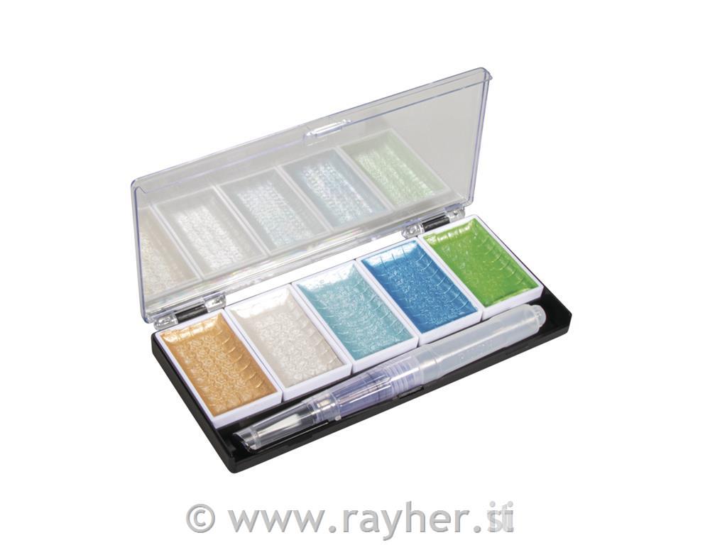 Akvarel Metallic, Blue-green, 5 barv 25x45mm, +H2O čopič