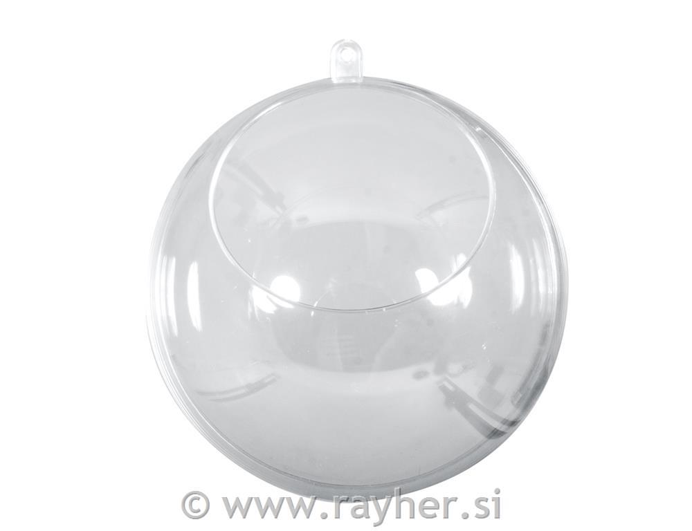 Plastic ball, two-parts, 8cm o, crystal,