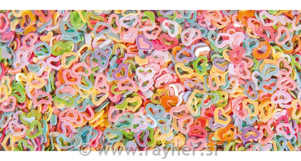 Sequin small items Hearts, 4mm o, coloured, tab-bag 15g