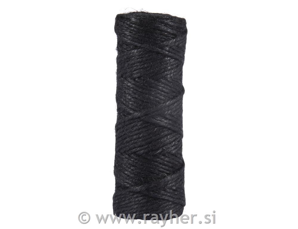 Thread of jute, 4-fold, 3,5mm o, black,spool 50m