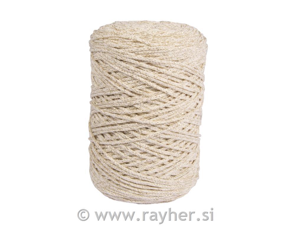 Vrvica jarn z zlato nitjo, 2mm, krem, 240m, 250g
