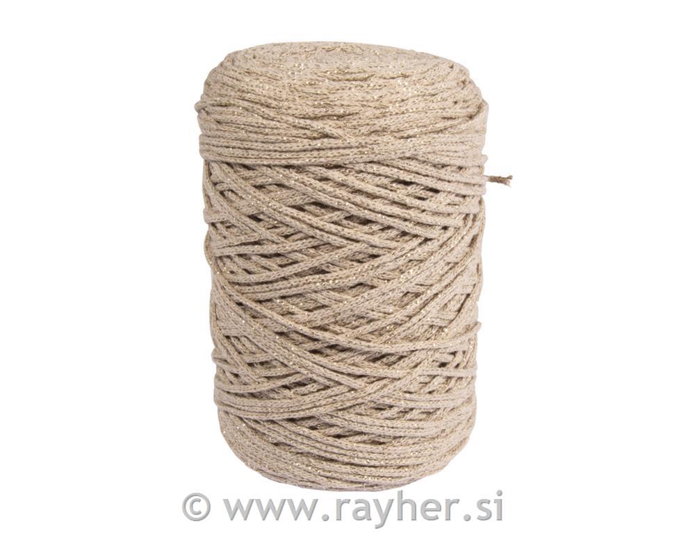 Vrvica jarn z zlato nitjo, 2mm, peščena, 240m, 250g