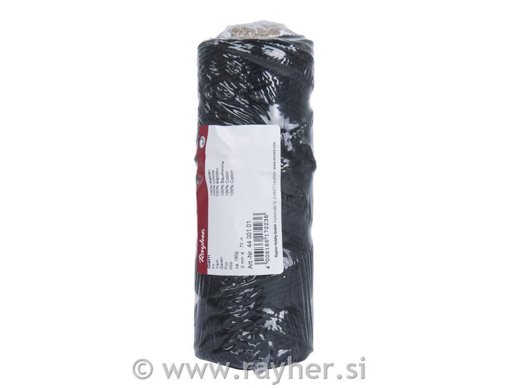 Yarn, 2mm o, black, ca. 180g, spool 70m