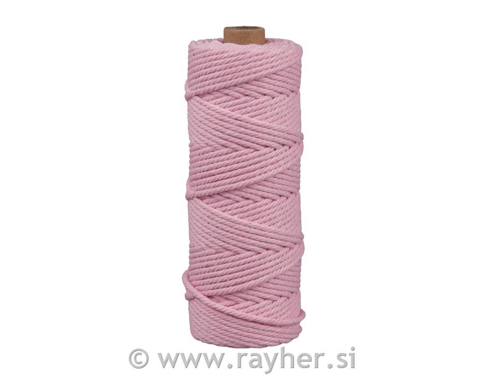 Macrame yarn, pastel pink, 3 mm, 70 m