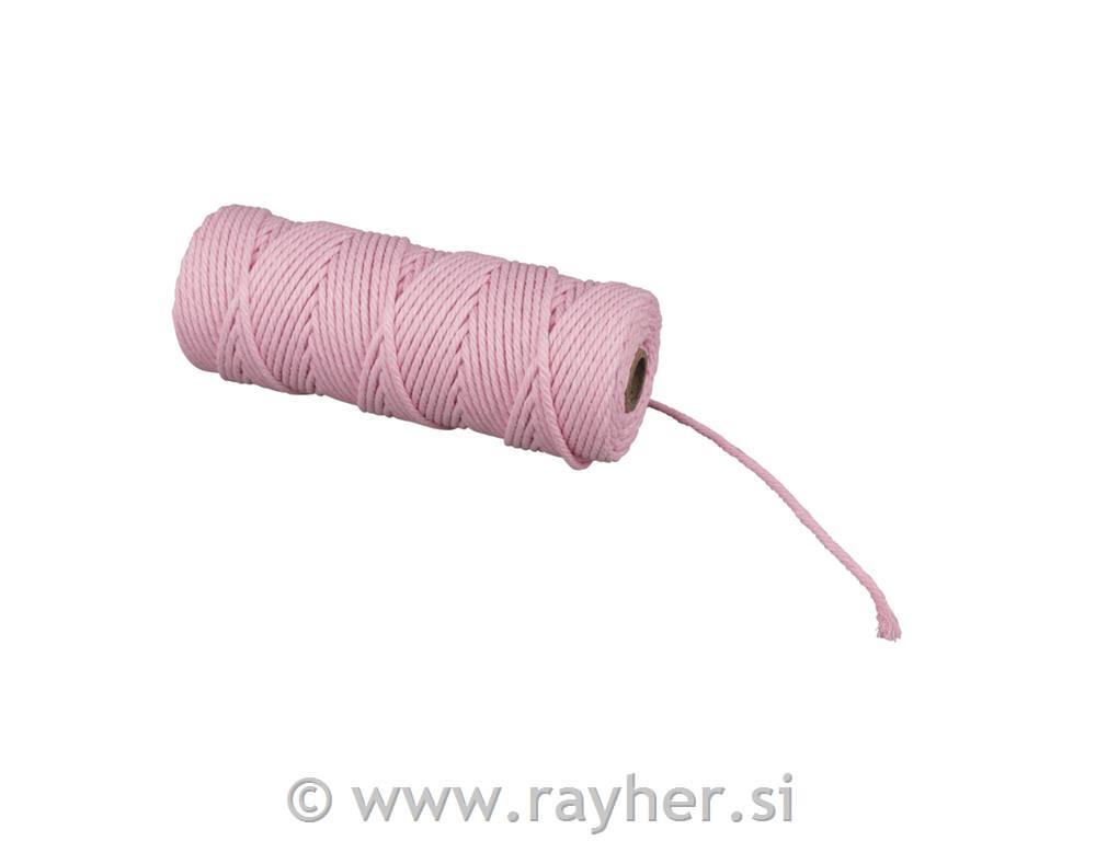 Macrame yarn, pastel pink, 3 mm, 70 m