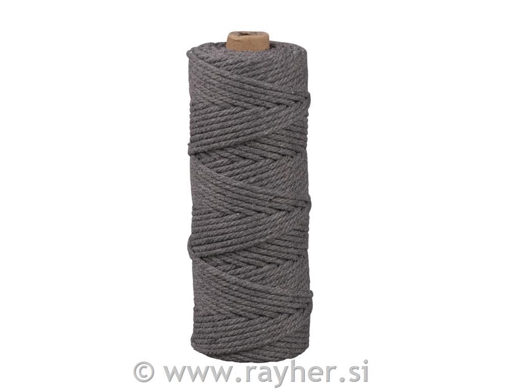 Macrame yarn, grey, 3 mm, 70 m
