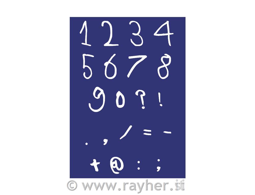 Šablona, številke+znaki, DIN A4, 1 šablona + nož za glajenje