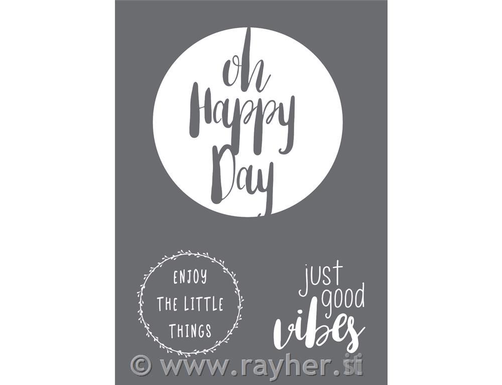 Stencil Happy Day A4, 1 stencil + 1 squeegee, tab-bag