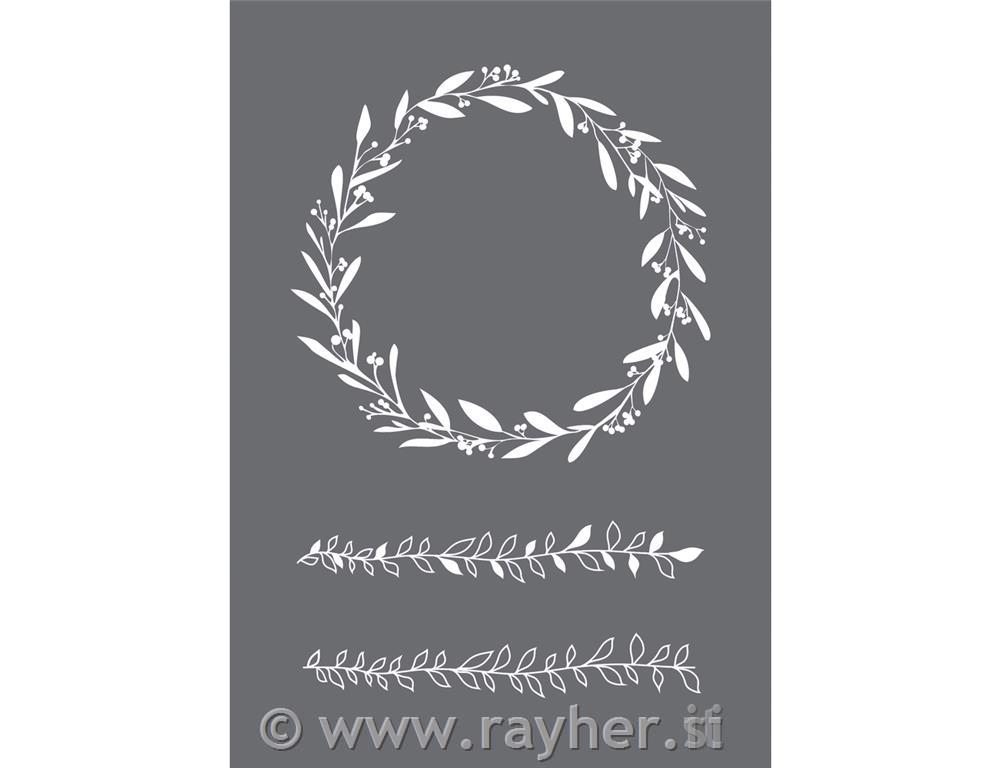 Šablona Venček in listna bordura A5 + lopatica za nanos barve