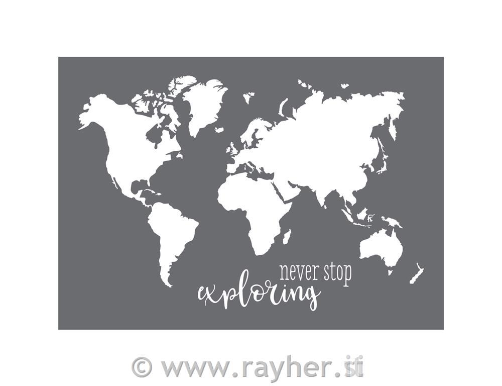 Stencil World map A3, 1 stencil+1 squeegee, tab-bag