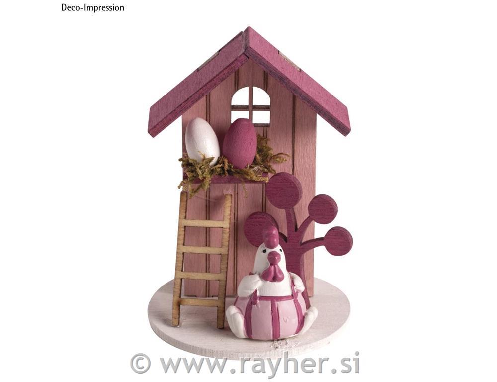 Wood Deco Summerhouse, 6cm o, pinkish/pink, 9cm, 8-part, box 1Set