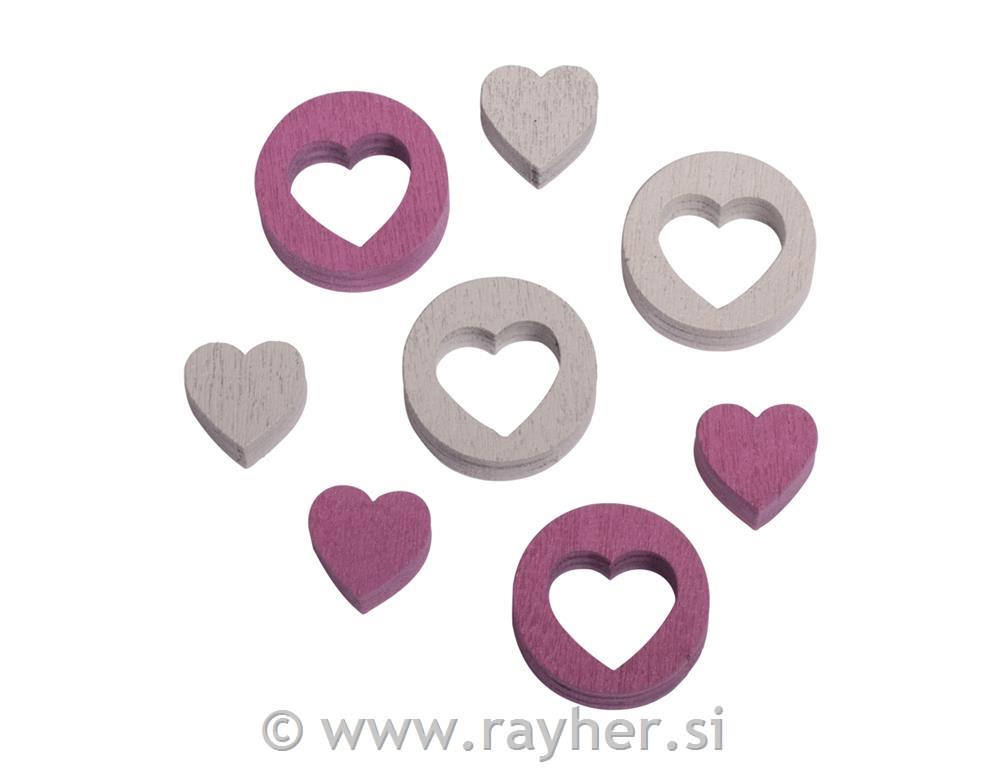 Small wooden objects Heart, 2cm o, tab-bag 24pcs