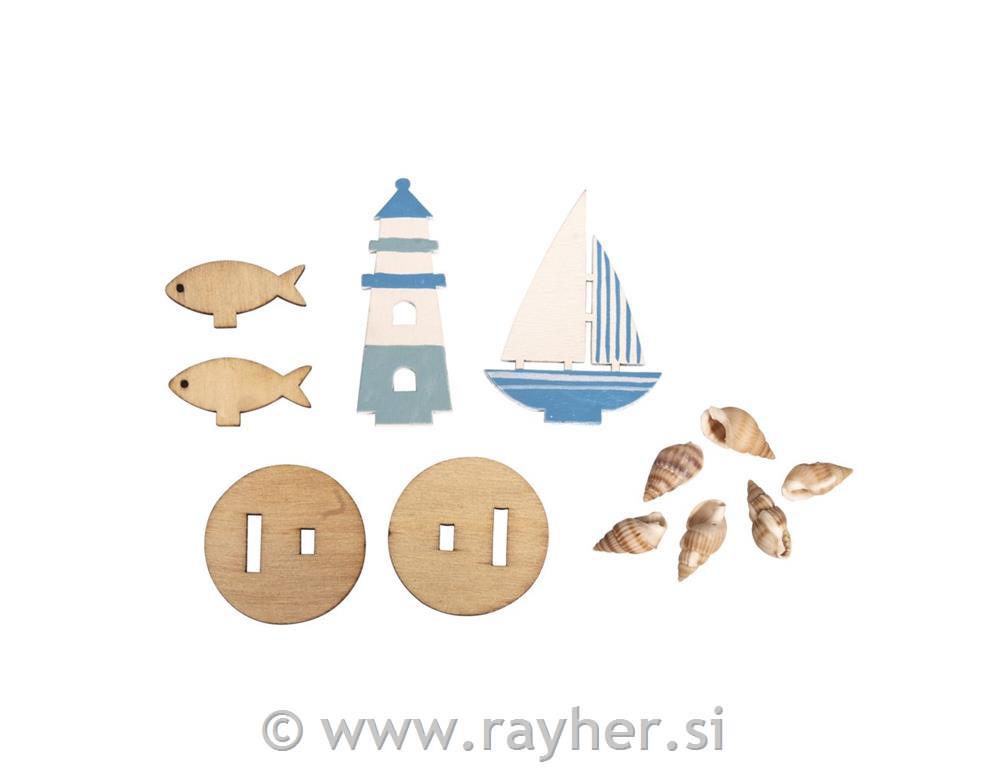 Wooden plug-in parts Maritime, 2 types,tab-bag 2Set