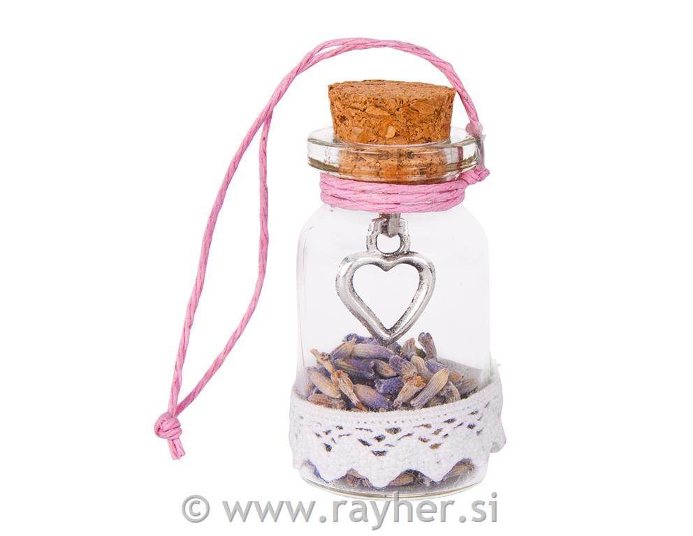 Small glass bottle w.Charm Fish, 2.2cm o, 4.5cm, PVC box 4pcs