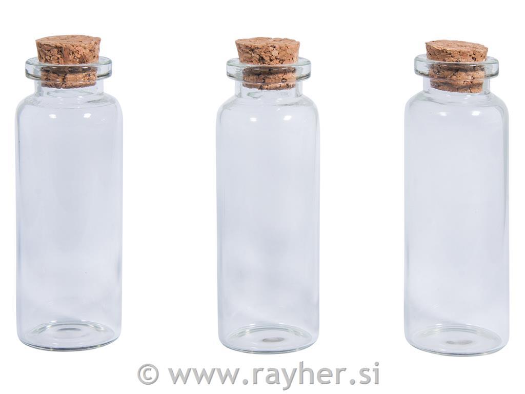 glass container with cork lid, 2.3cm o,6.5cm, 20ml, opening 1.2cm, box 3pcs