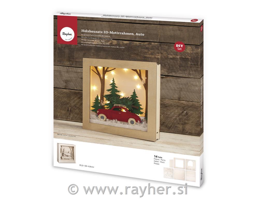 Wood.build.kit 3D mot.fram.,car,FSC 100%, 30x30x6.6cm, 14-part, 1set