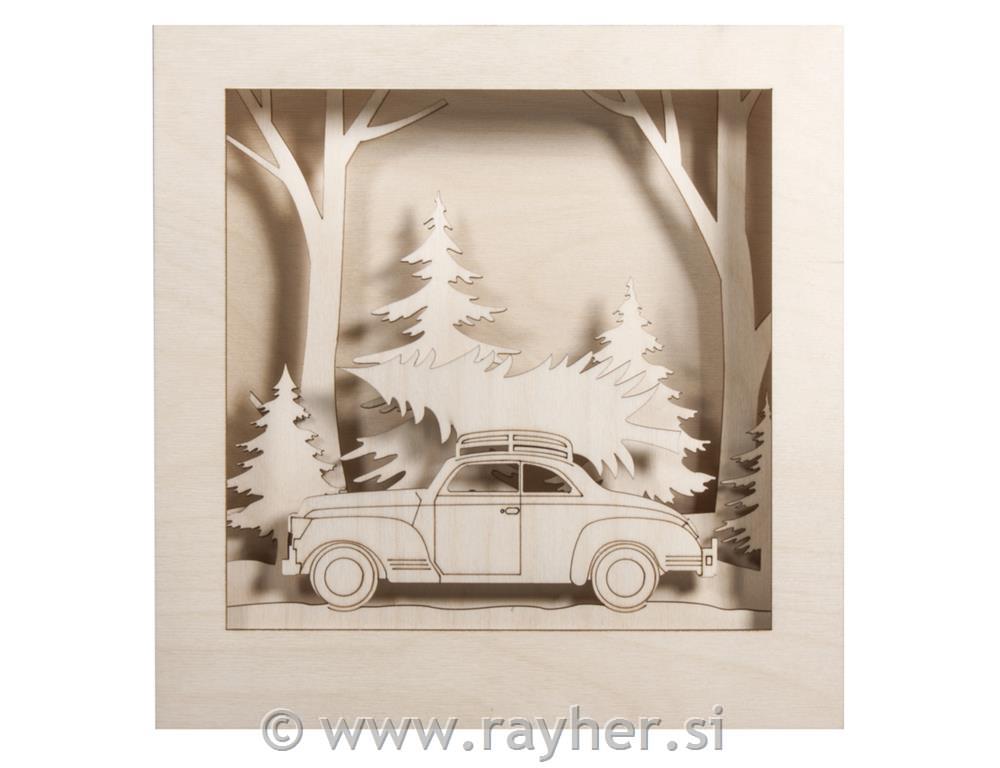 Wood.build.kit 3D mot.fram.,car,FSC 100%, 30x30x6.6cm, 14-part, 1set