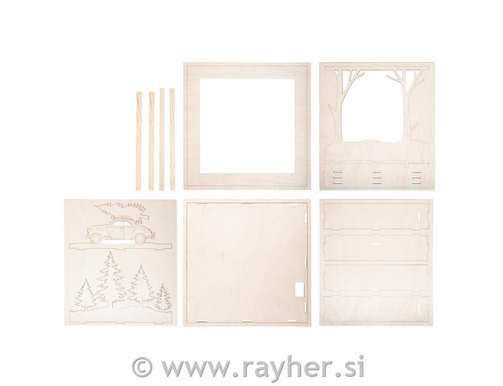 Wood.build.kit 3D mot.fram.,car,FSC 100%, 30x30x6.6cm, 14-part, 1set