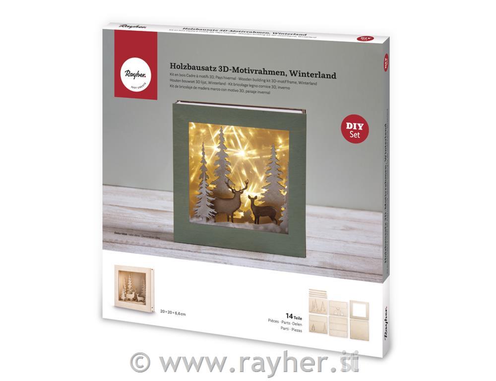 Lesena sestavljanka v okvirju 3D, Zima v gozdu