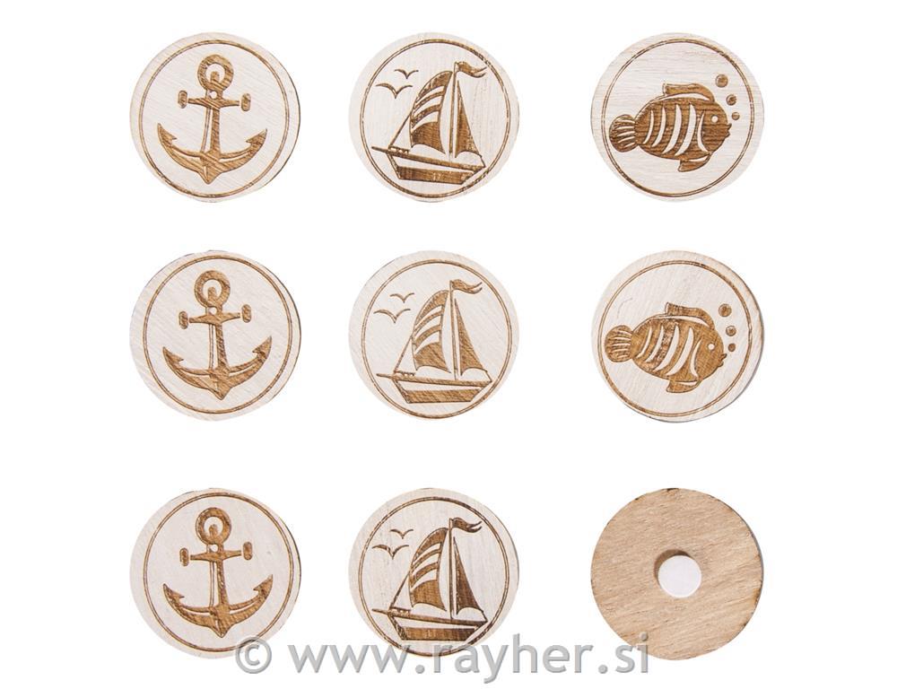Leseni okraski Na morju, 3,5cm, samolepilni, set 9