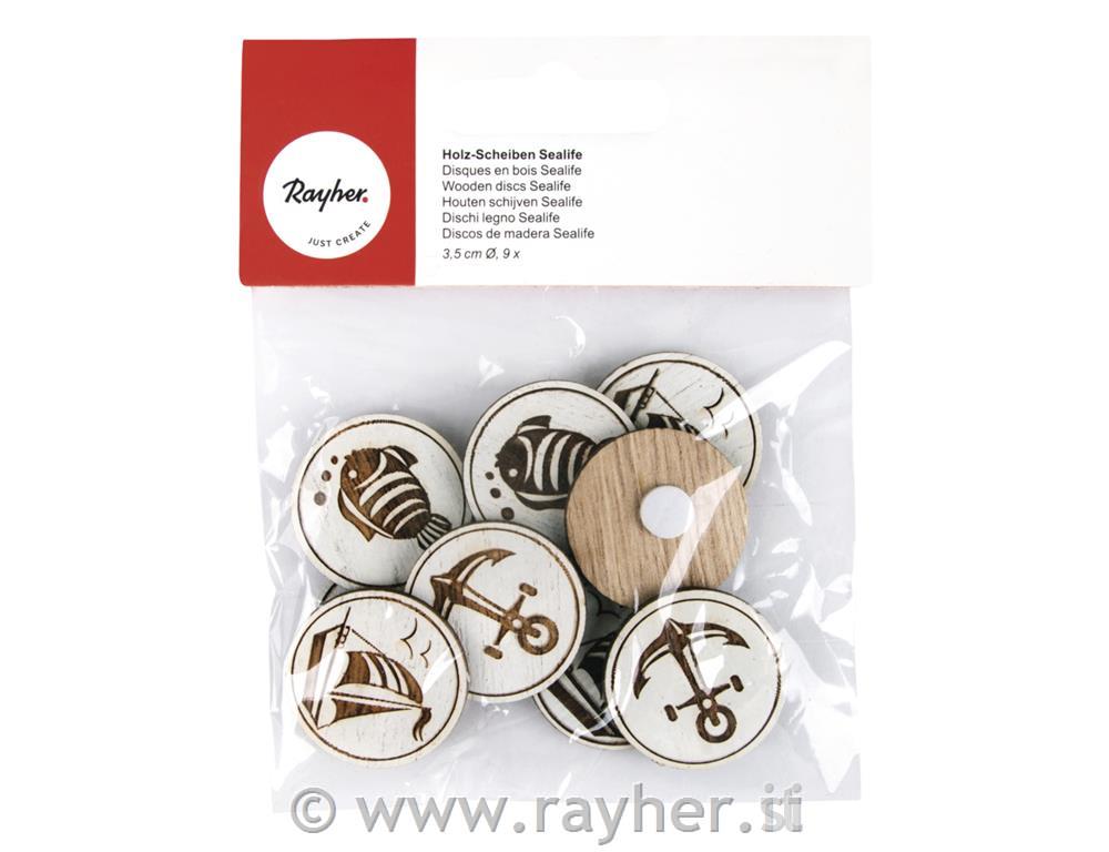 Leseni okraski Na morju, 3,5cm, samolepilni, set 9