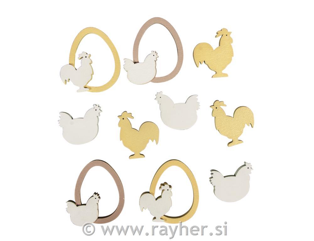 Leseni okraski Piščančki&Jajčka, 2.5-4cm, set 10