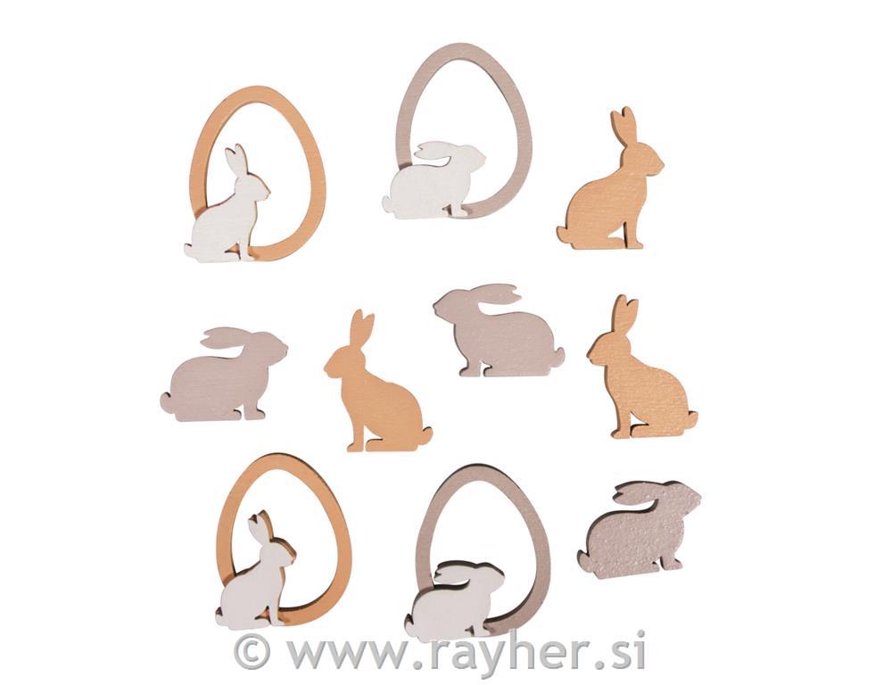 Leseni okraski Zajčki&Jajčka, 3.2-4cm, set 10